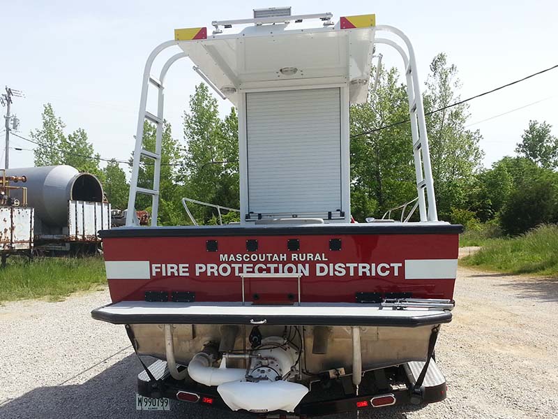 rear view of fire protection district boat