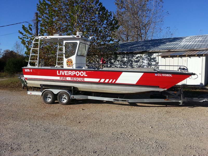 liverpool fire rescue boat on a trailer