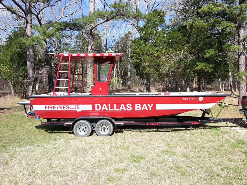 Dallas Bay fire rescue boat on a trailer