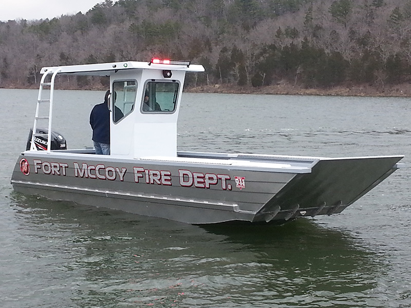 fire department boat on a lake